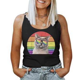 Lgbtq European Burmese Cat Retro Rainbow Love Pride Women Tank Top | Mazezy