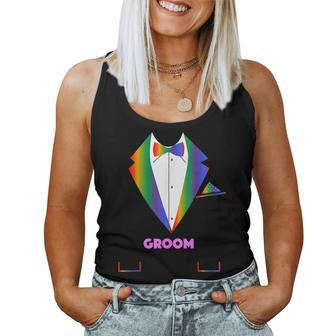 Lgbtq Groom - Tuxedo Rainbow Gay Pride Lesbian Wedding Women Tank Top | Mazezy