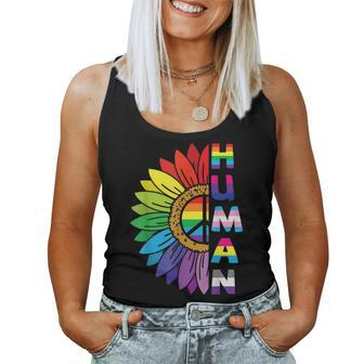 Lgbtq Human Pride Month Rainbow Peace Sign Flower Women Tank Top | Mazezy