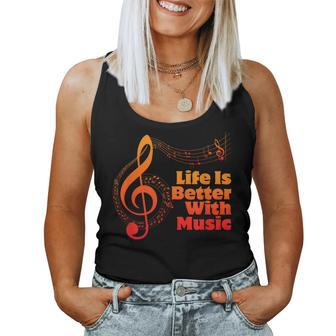 Life Is Better With Music Theory Musician Teacher Notes Clef Women Tank Top Basic Casual Daily Weekend Graphic - Thegiftio UK