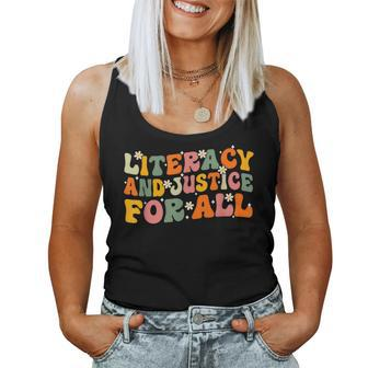 Literacy And Justice For All Groovy Reading Book Lover Women Tank Top - Seseable