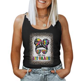 Little Miss 1St Grade Tie Dye Messy Bun Girl School Leopard Women Tank Top Weekend Graphic - Seseable