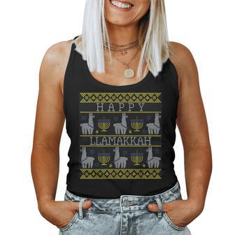 Llama Hanukkah Ugly Christmas Sweater Happy Llamakkah Women Tank Top | Mazezy