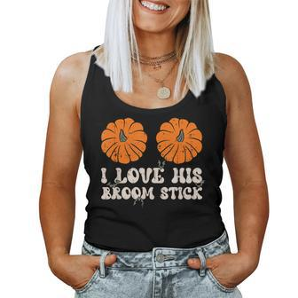 I Love His Broomstick Halloween Groovy Couples Matching Women Tank Top - Seseable