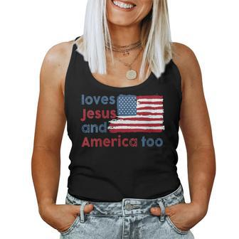 Love Jesus And America Too Usa Flag Usa Women Tank Top | Mazezy
