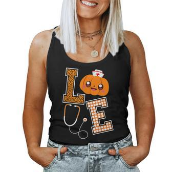 Love Nurse Halloween Pumpkin Fall Nurses Costume Womens Halloween Pumpkin Women Tank Top | Mazezy