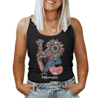 Love Sunflower Grammy Life Usa Flag Patriotic 4Th Of July Women Tank Top | Mazezy