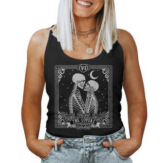 The Lovers Tarot Card Skeleton Halloween Occult Vintage Women Tank Top | Mazezy