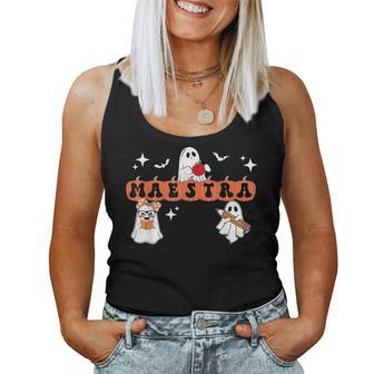 Maestra Halloween Spanish Bilingual Teacher Pumpkins Ghosts Women Tank Top - Thegiftio UK