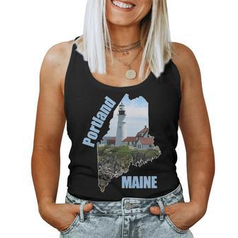 Maine Portland Lighthouse Summer Shoreline Souvenir Women Tank Top | Mazezy