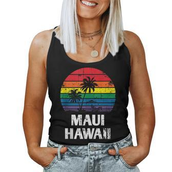 Maui Hawaii Retro Lgbt Pride Rainbow Palm Tree Women Tank Top | Mazezy
