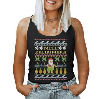 Mele Kalikimaka Christmas Ugly Sweater Costume Santa Women Tank Top - Seseable