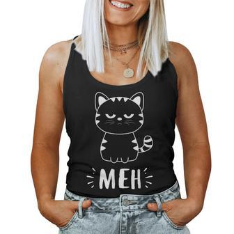 Meowy Cat Lovers Women Girls Meh Cat - Funny Cat Women Tank Top Weekend Graphic - Seseable