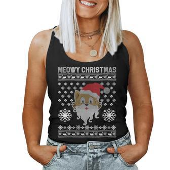 Meowy Christmas Cat Ugly Christmas Sweater Women Tank Top - Monsterry AU