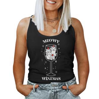 Meowy Winemas Cats Sparkling Wine Glass Cute Christmas Women Tank Top | Mazezy