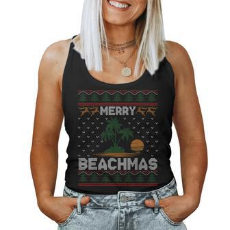 Merry Beachmas Palm Tree Beach Christmas Ugly Sweater Women Tank Top - Seseable