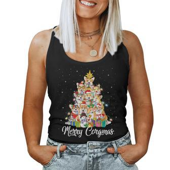 Merry Corgi Santa Hat Christmas Tree Fairy Lights Dog Lover Women Tank Top | Mazezy