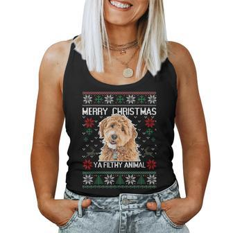 Merry Dogmas Golden Doodle Dog Christmas Ugly Sweater Women Tank Top | Mazezy