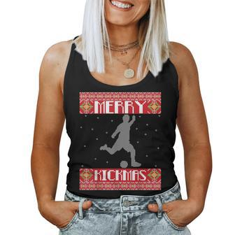 Merry Kickmas Soccer Player Sports Ugly Christmas Sweater Women Tank Top | Mazezy