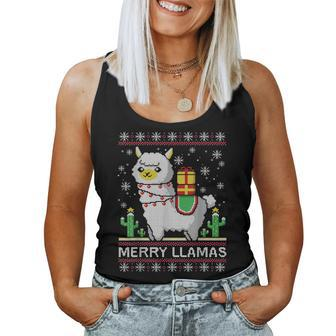 Merry Llamas Ugly Christmas Sweater Pun Women Tank Top - Monsterry