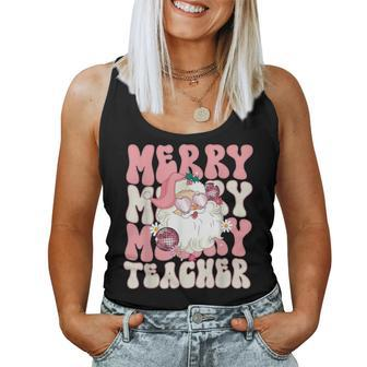 Merry Teacher Christmas Retro Wavy Pink Teacher Women Tank Top | Mazezy