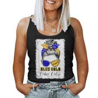 Messy Bun Blue And Gold Vibes Only School Football Game Day Women Tank Top - Monsterry AU