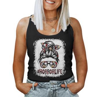 Messy Bun Horror Life Horror Movie Horror Mom Halloween Women Tank Top - Seseable