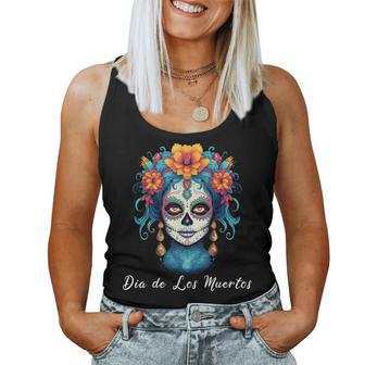 Mexican Sugar Skull Girl Halloween Dia De Los Muertos Women Tank Top - Seseable