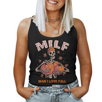 Milf Man I Love Fall Skeleton Pumpkin Autumn Lover Women Tank Top - Seseable