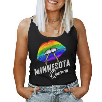 Minnesota Queen Lgbtq Gay Pride American Rainbow Lips Usa Women Tank Top | Mazezy
