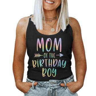 Mom Of The Birthday Boy Tie Dye Colorful Bday Women Tank Top Weekend Graphic - Seseable