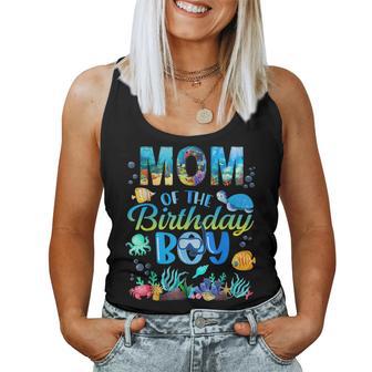 Mom Of The Birthday Boy Sea Fish Ocean Animals Aquarium Women Tank Top Weekend Graphic - Seseable