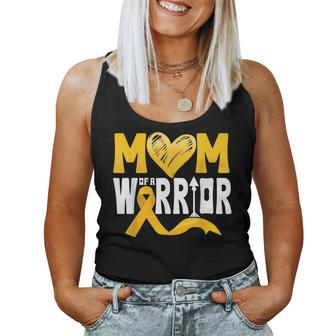 Mom Of A Warrior Childhood Cancer Awareness Gold Ribbon Women Tank Top - Seseable
