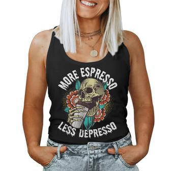 More Espresso Less Depresso Skull Coffee Lover Energy Drink Women Tank Top Basic Casual Daily Weekend Graphic - Thegiftio UK