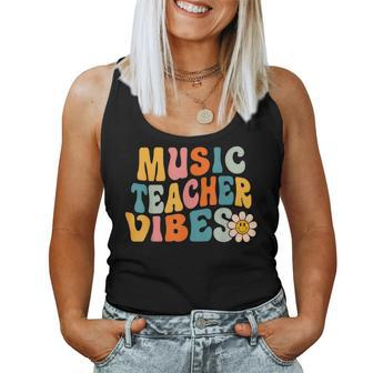 Music Teacher Vibes Retro 1St Day Of School Groovy Teacher Women Tank Top Weekend Graphic - Seseable