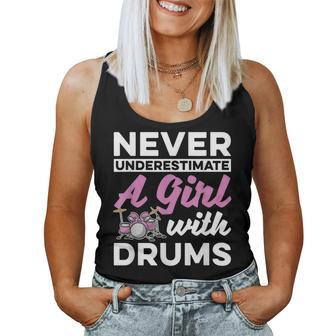 Musician Drummer Women Never Underestimate A Girl With Drums Women Tank Top Basic Casual Daily Weekend Graphic - Seseable