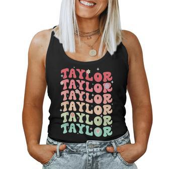 Name Taylor Girl Boy Retro Groovy 80'S 70'S Colourful Women Tank Top | Mazezy