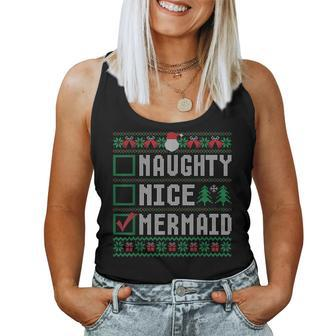 Naughty Nice Mermaid Christmas List Ugly Sweater Women Tank Top | Mazezy