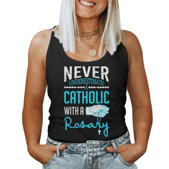 Never Underestimate A Catholic With A Rosary Christian Women Tank Top Basic Casual Daily Weekend Graphic - Seseable