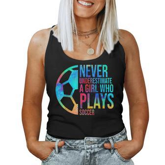 Never Underestimate A Girl Who Plays Soccer Girl Power Women Tank Top Basic Casual Daily Weekend Graphic - Seseable