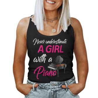Never Underestimate A Girl With A Piano Women Piano Gift Gift For Womens Women Tank Top Basic Casual Daily Weekend Graphic - Seseable