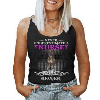 Never Underestimate A Nurse Who Loves Boxer Funny Dog Lover Women Tank Top Basic Casual Daily Weekend Graphic - Seseable