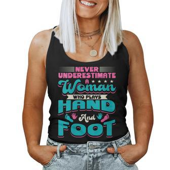Never Underestimate A Woman Who Plays Hand And Food Gift For Womens Women Tank Top Basic Casual Daily Weekend Graphic - Seseable