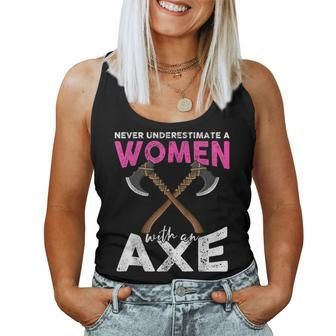Never Underestimate A Women With An Axe Throwing Hachet Women Tank Top Basic Casual Daily Weekend Graphic - Seseable