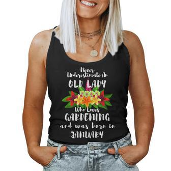 Never Underestimate An Old Lady Who Loves Gardening January Women Tank Top Basic Casual Daily Weekend Graphic - Seseable