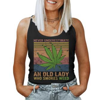 Never Underestimate An Old Lady Who Smokes Weed Gifts Women Tank Top Basic Casual Daily Weekend Graphic - Seseable