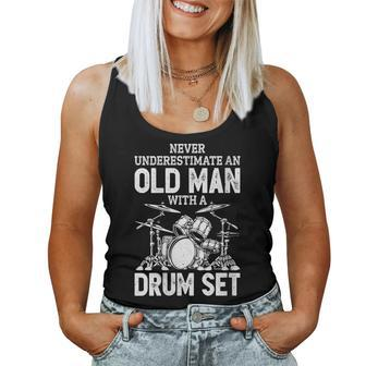 Never Underestimate An Old Man With A Drum Set Funny Drummer Gift For Womens Women Tank Top Basic Casual Daily Weekend Graphic - Seseable