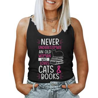 Never Underestimate An Old Woman Who Loves Cats & Books Gift Gift For Womens Women Tank Top Basic Casual Daily Weekend Graphic - Seseable