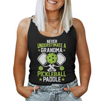 Never Underestimate Grandma Pickleball Player Paddle Graphic Women Tank Top Basic Casual Daily Weekend Graphic - Seseable