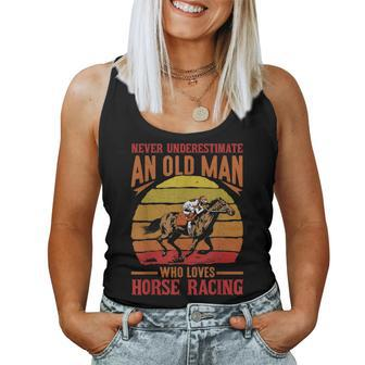 Never Underestimate Old Man Loves Horse Racing For Men Gift For Mens Women Tank Top Basic Casual Daily Weekend Graphic - Seseable